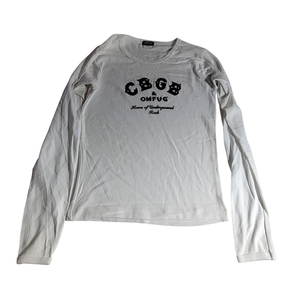 CBGB OMFUG Home of Underground Rock White Long Sleeve Graphic Tee Shirt Small